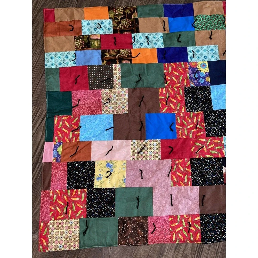 Handmade Hand Quilted Throw / Beach/ Picnic/ Crib‎ quilt 40”x 60” Reversible #1